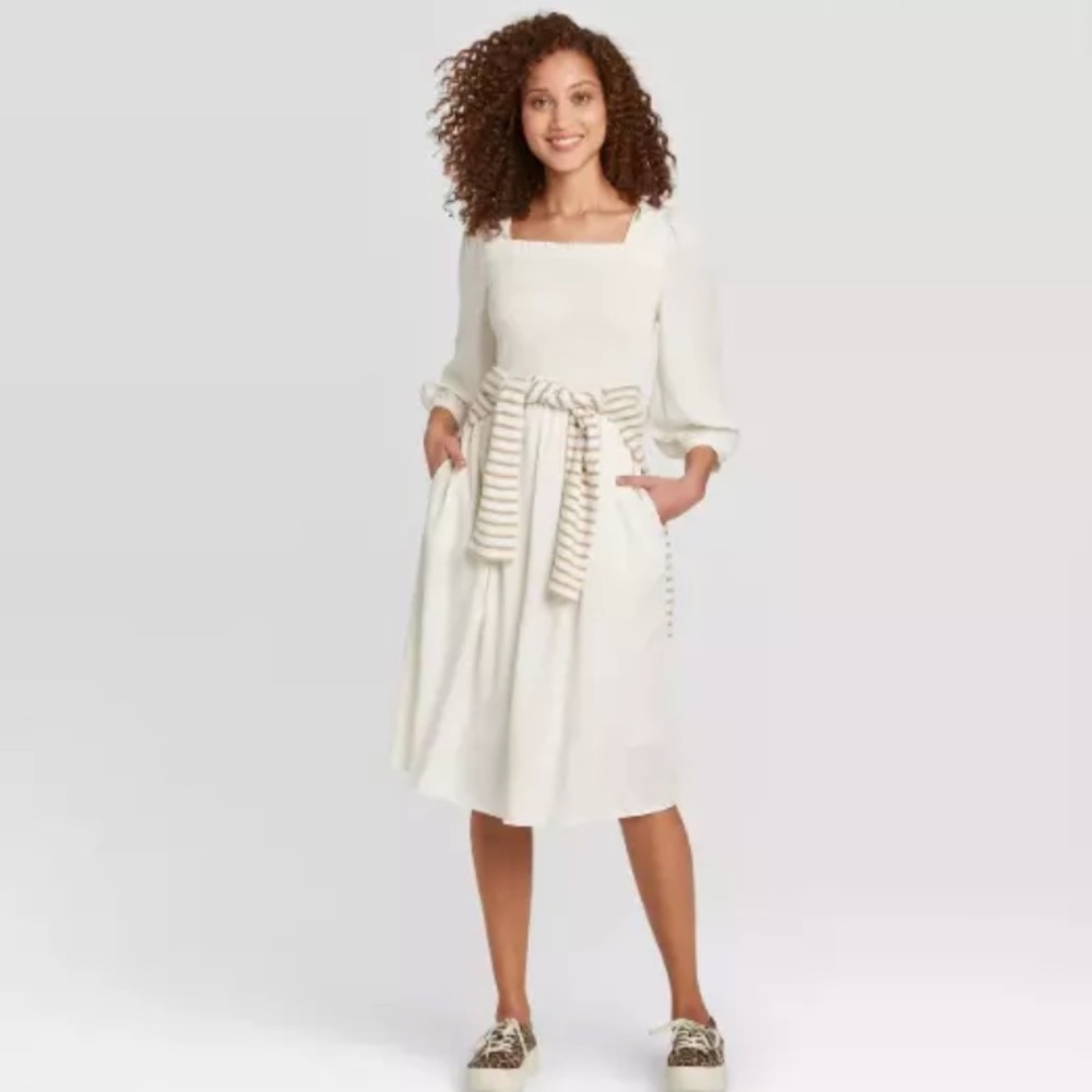 ISO! 3/4 Sleeve Smocked Dress A New Day White